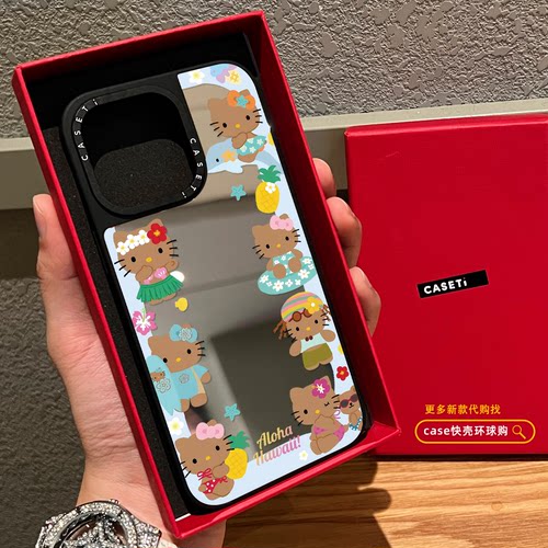 环绕黑皮KT猫适用苹果16pro手机壳iphone17镜面MagSafe磁吸15promax日韩卡通14可爱13情侣plus保护套