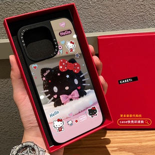 C家联名闪粉星星爱心黑色Kitty适用iphone16promax手机壳15pro苹果14plus磁吸MagSafe镜面13日韩可爱12卡通女