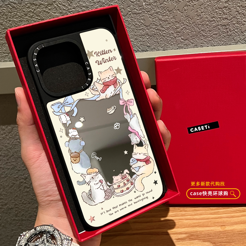 C家环绕蛋糕甜点小猫咪适用苹果16promax手机壳iphone17镜面MagSafe磁吸15pro日韩ins卡通14可爱13情侣plus女