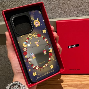C家聯名波點夜空星星人適用蘋果16pro手機殼iphone15鏡面MagSafe磁吸14promax卡通13可愛12保護套plus日韓ins