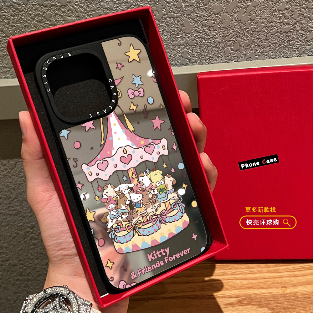 游乐园旋转木马kitty猫适用iphone17promax手机壳16pro苹果15磁吸MagSafe镜面保护套14plus卡通13可爱少女