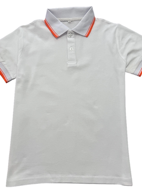 初中高中小学生校服来图定制一模一样白色双橙色杠领加肥加大定做