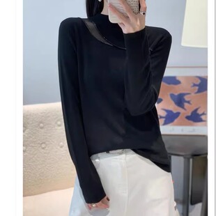 2025秋冬时尚圆领侧漏洞欧根纱针织衫女百搭显瘦宽松毛衣打底女