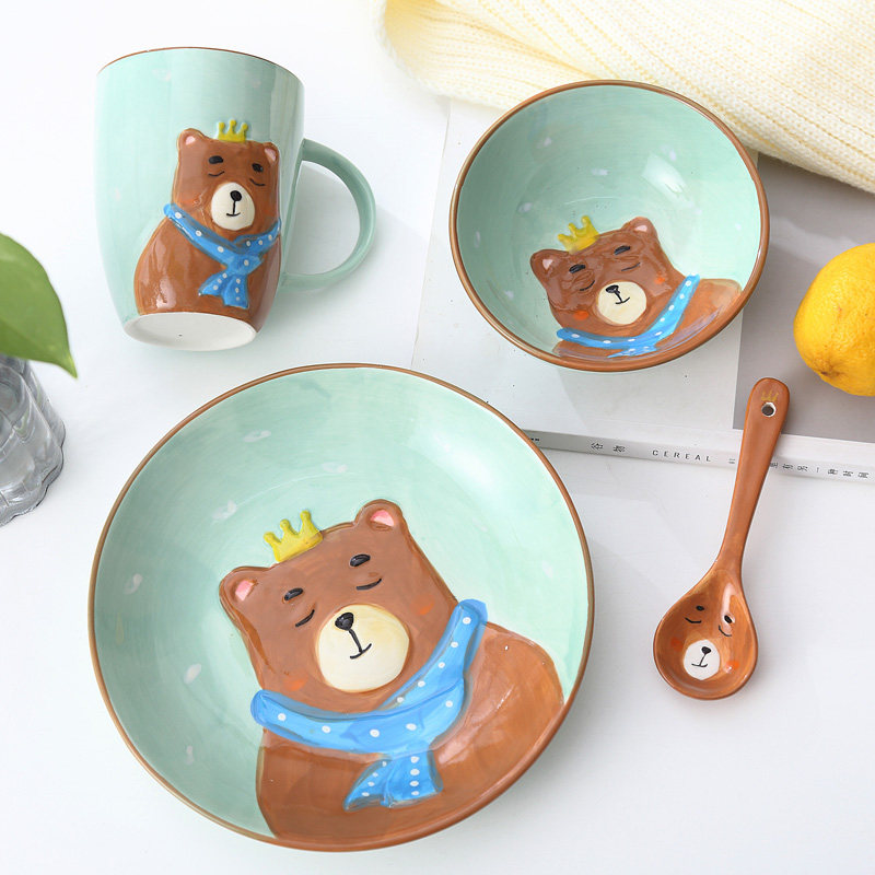 Cute little brown bear cartoon hand painted animal water cup for children