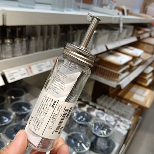 IKEA宜家正品斯特伦哈油醋瓶透明玻璃不锈钢液体调味料罐带小盖子