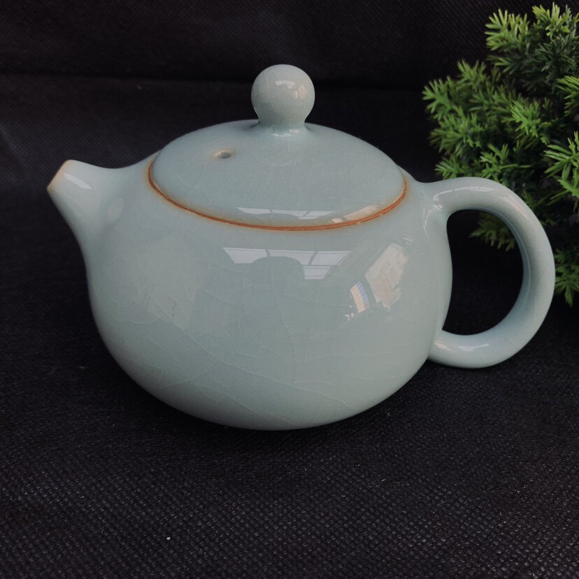 天青釉手工倒扣烧西施壶河南原矿汝瓷汝窑高端茶具开片可养功夫茶