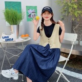 新款牛仔拼接撞色背心连衣裙221-2385-P125K178，女装连衣裙，2B148
