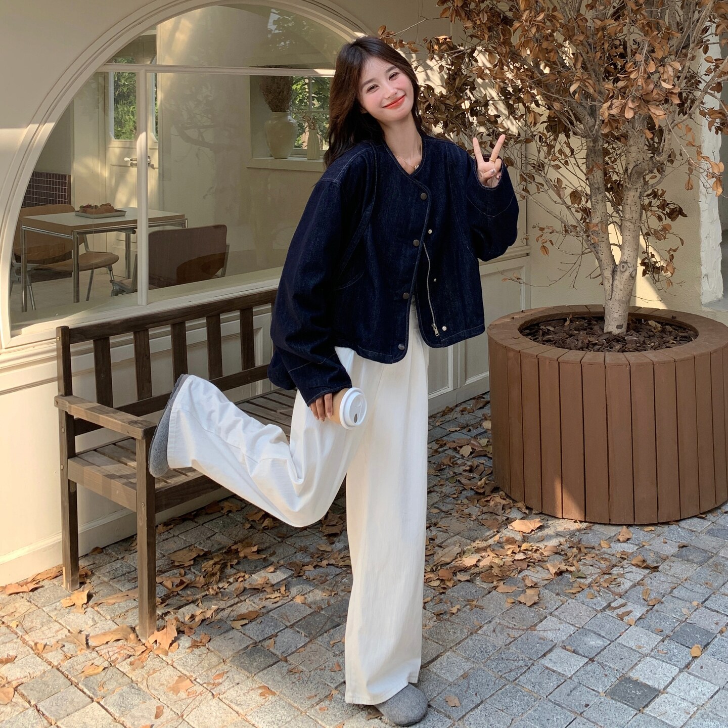 日系复古圆领牛仔外套女2025春秋新款可盐可甜宽松小个子短款上衣,女装短外套,2B148