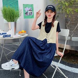 牛仔拼接撞色背心连衣裙221-2385-P125K178图片
