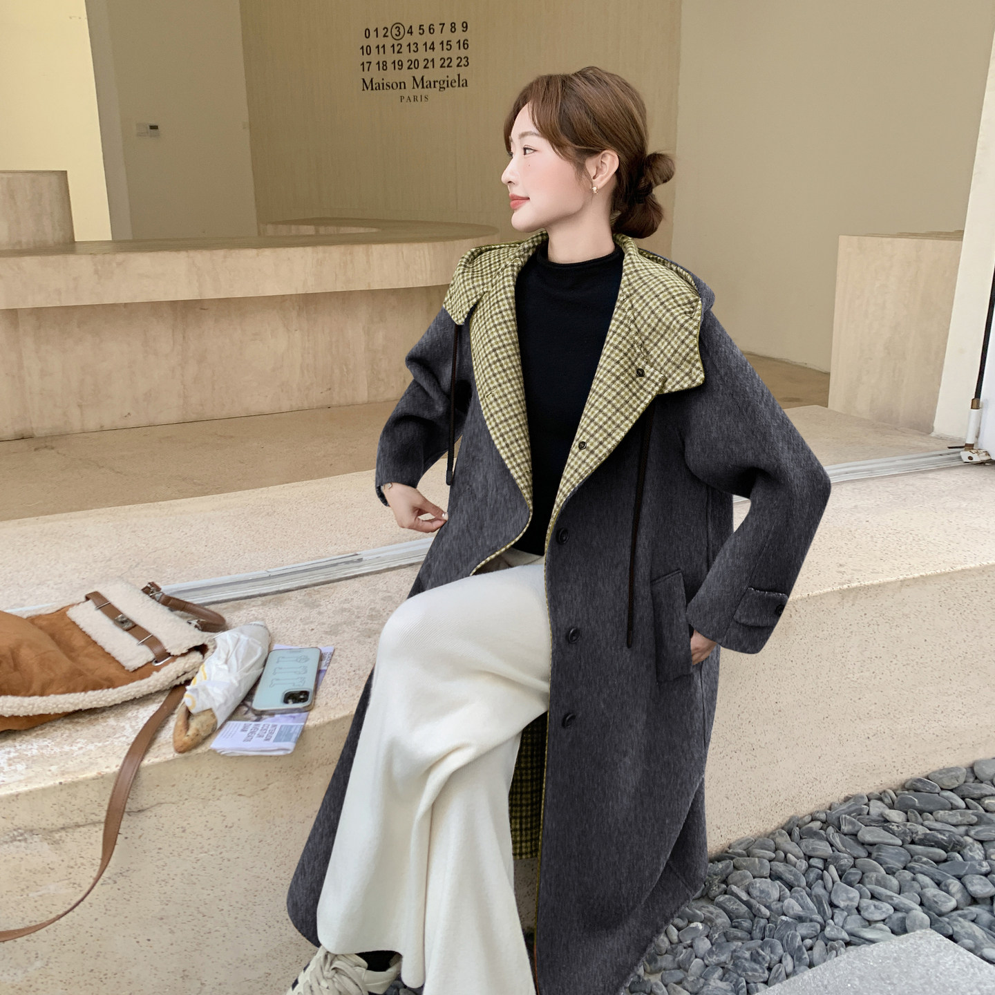 连帽双面呢大衣2B148-9957P345K518,女装毛呢外套,2B148