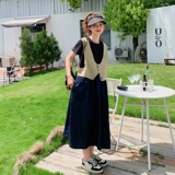 新款牛仔拼接撞色背心连衣裙221-2385-P125K178，女装连衣裙，2B148