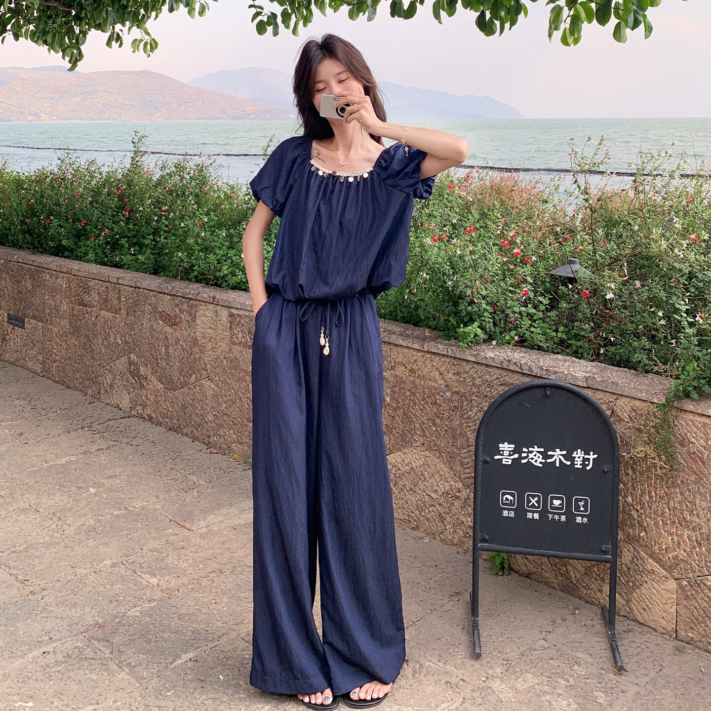 新款藏青色波西米亚风套装长款221-987P165K228图片