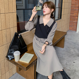 221新款撞色拼接连衣裙221-907P145K208图片