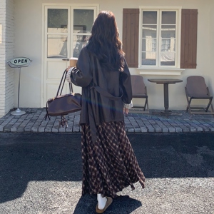 休闲格纹拼接气质深咖色皮衣外套女春秋2025新款独特超好看PU夹克图片