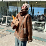 咖色复古皮毛一体机车棉服女冬装2024新款韩版时尚高级感加厚外套，女装短外套，2B148