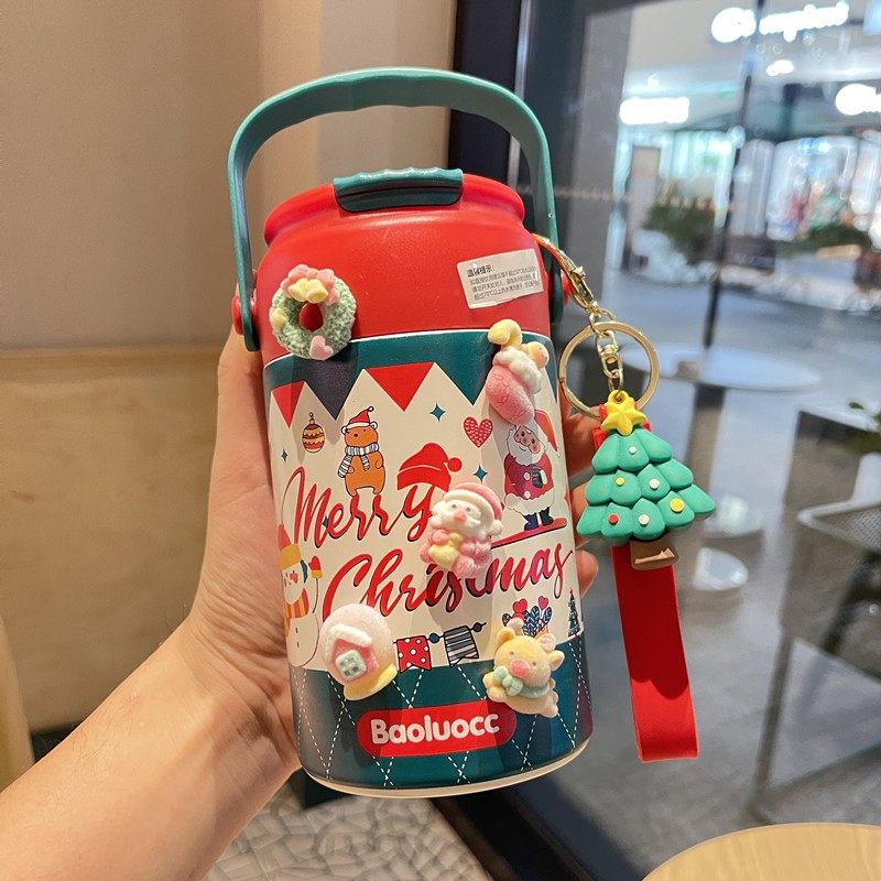 2025新款高颜值女生带吸管圣诞节送礼不锈钢保温杯子学生便携水杯