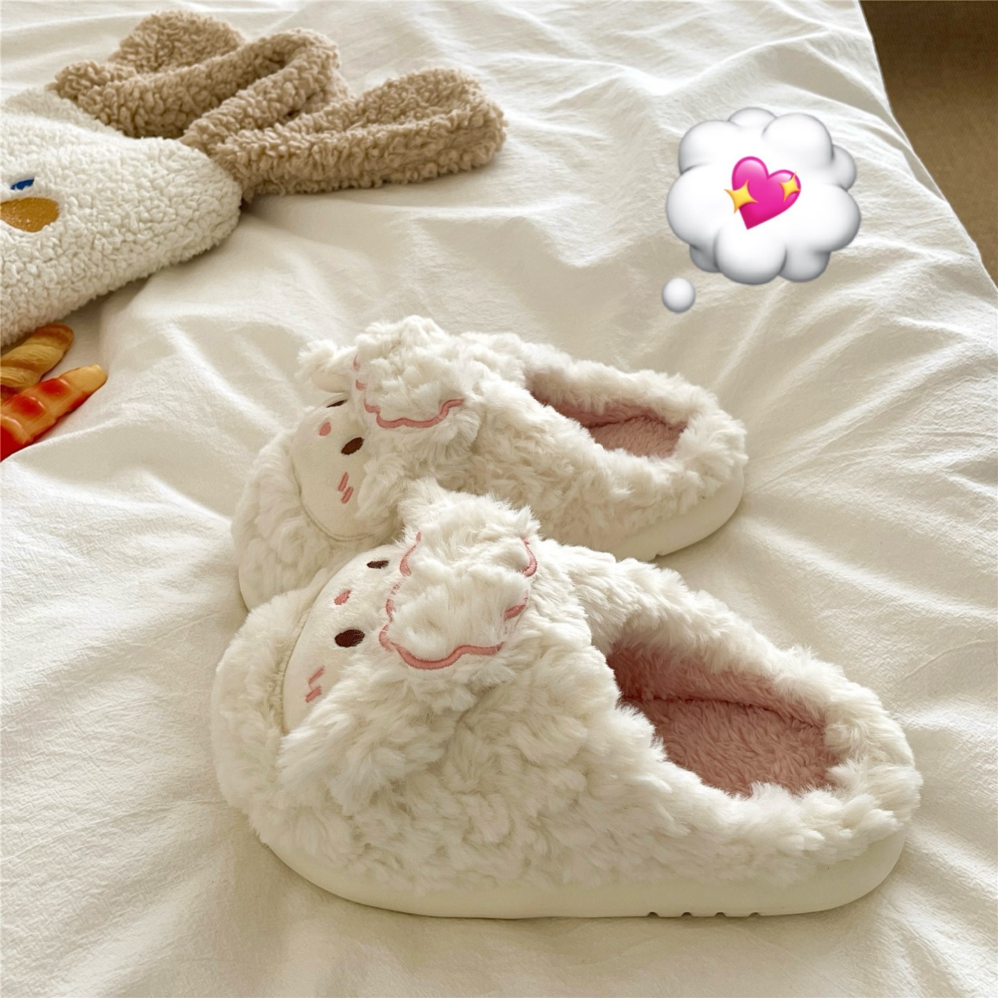 害羞小羊羔~！可爱ins软萌包跟冬季棉拖鞋女厚底保暖加绒毛毛拖鞋