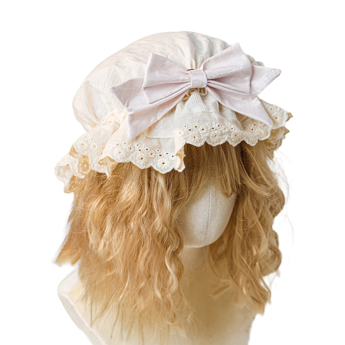 日系doll感Lolita蝴蝶结帽子薄款帽洛丽塔蕾丝花边睡帽bb帽