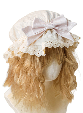 日系doll感Lolita蝴蝶结帽子薄款帽洛丽塔蕾丝花边睡帽bb帽