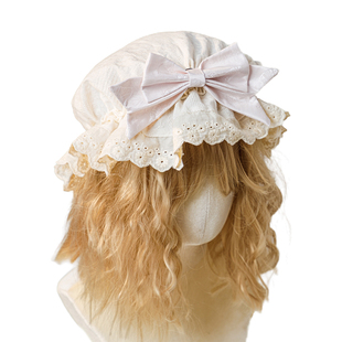 日系doll感Lolita蝴蝶结帽子薄款 帽洛丽塔蕾丝花边睡帽bb帽