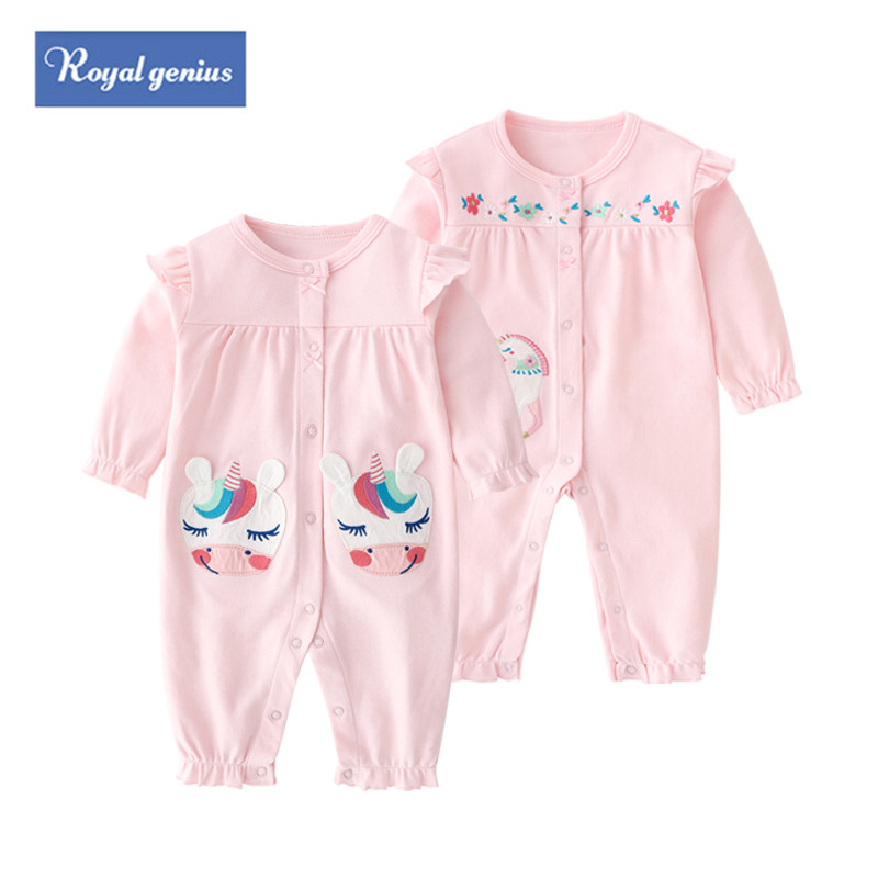女宝宝春秋连体衣纯棉粉色婴儿爬服满月百天衣服宝宝长袖哈衣春秋