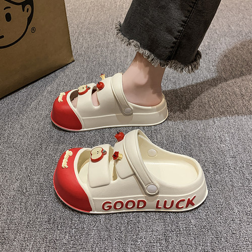 敲可爱苹果凉拖鞋女夏季立体