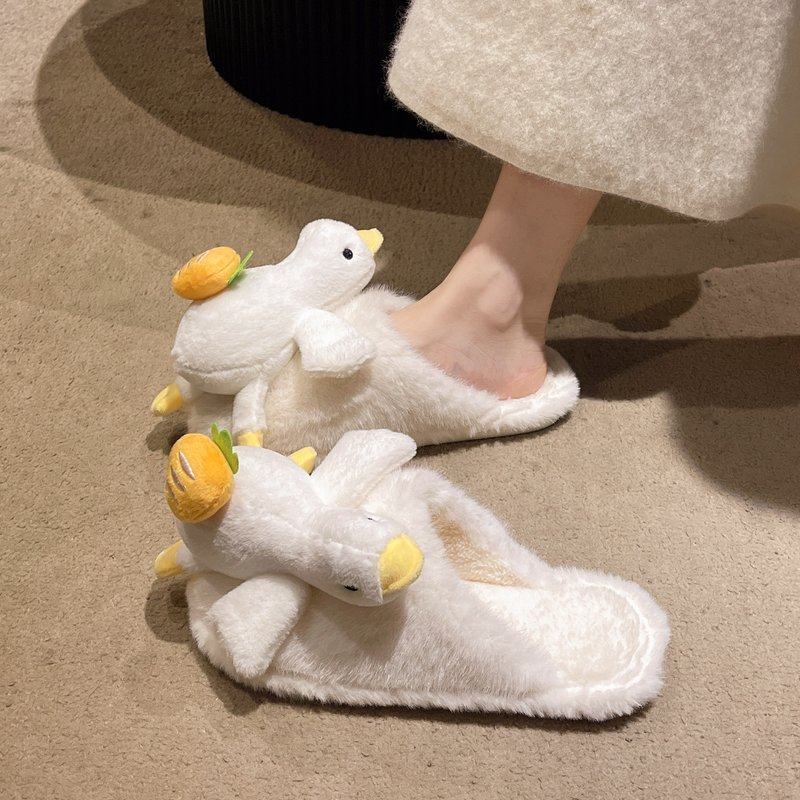 童趣可爱小黄鸭毛毛拖鞋女秋冬
