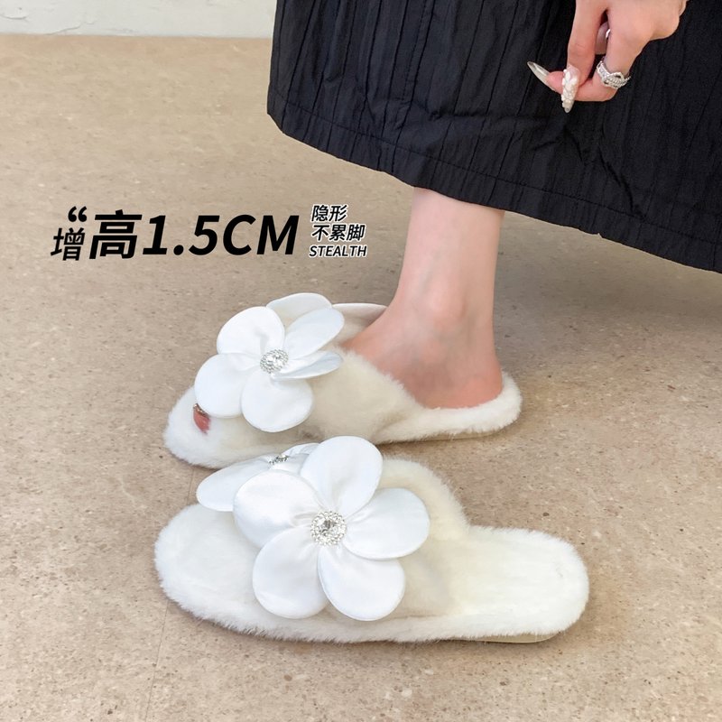 仙气甜美花朵棉拖鞋秋冬季少女居家拖鞋室内保暖防滑软底毛毛拖鞋