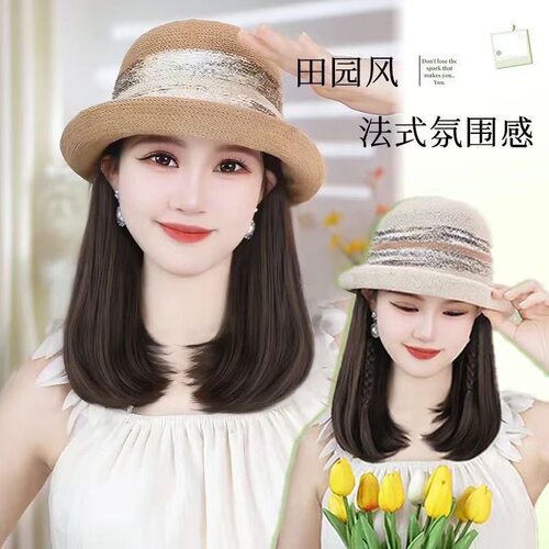 帽子假发气质一体新款法式礼帽长卷发高级时尚显脸温柔带帽春夏