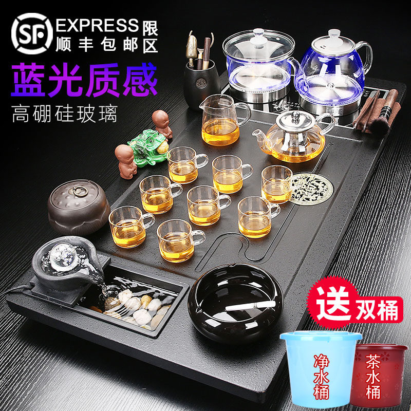 大号流水茶盘全自动蓝光烧水壶一体泡茶台家用客厅喝茶茶具套装