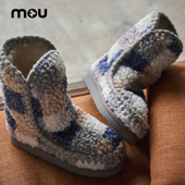 mou秋冬ESKIMO 24限定款 泰迪绒布格纹保暖女士雪地靴冬靴短靴
