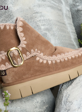 mou2025冬季新款爱斯基摩编织扣带舒适冬靴羊毛雪地靴