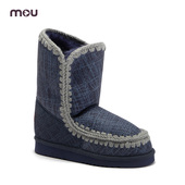 mou秋冬爱斯基摩24牛仔风印花羊皮毛一体中筒雪地靴冬靴