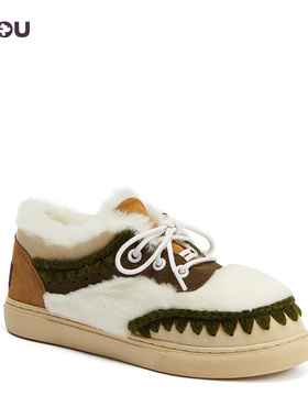 mou秋冬爱斯基摩低帮中性 情侣款系带羊毛休闲鞋雪地靴