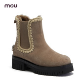 mou秋冬爱斯基摩羊皮毛一体套脚低筒马丁靴厚底雪地靴