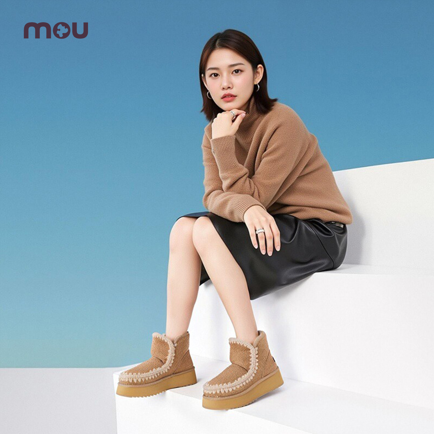 mou2025秋冬新款女士羊皮毛一体特别设计皮料厚底雪地靴