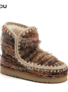 mou2025秋冬新款爱斯基摩女士限量彩色毛呢羊皮毛一体雪地靴