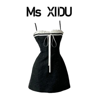 夏季 XIDU 辣妹黑色吊带裙小众设计连衣裙短款 短裙女裙子小黑裙