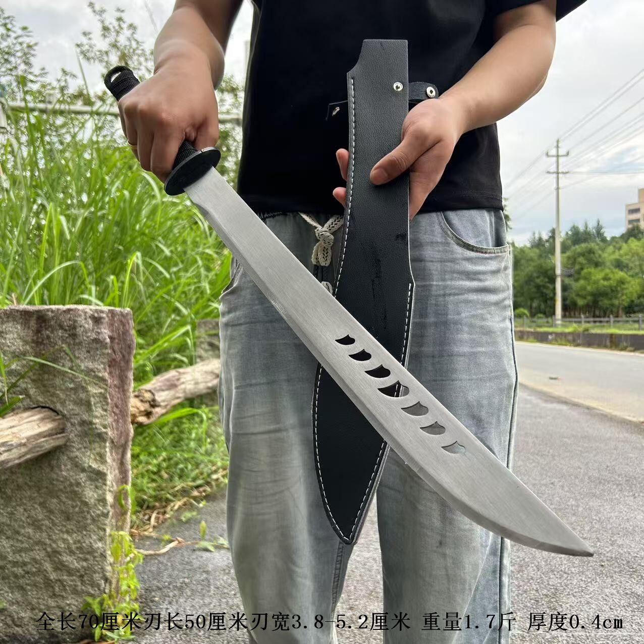 锻造斩马刃户外生存刀唐刀武器军刃弯刀开山刃大刀龙泉短刀未开刃