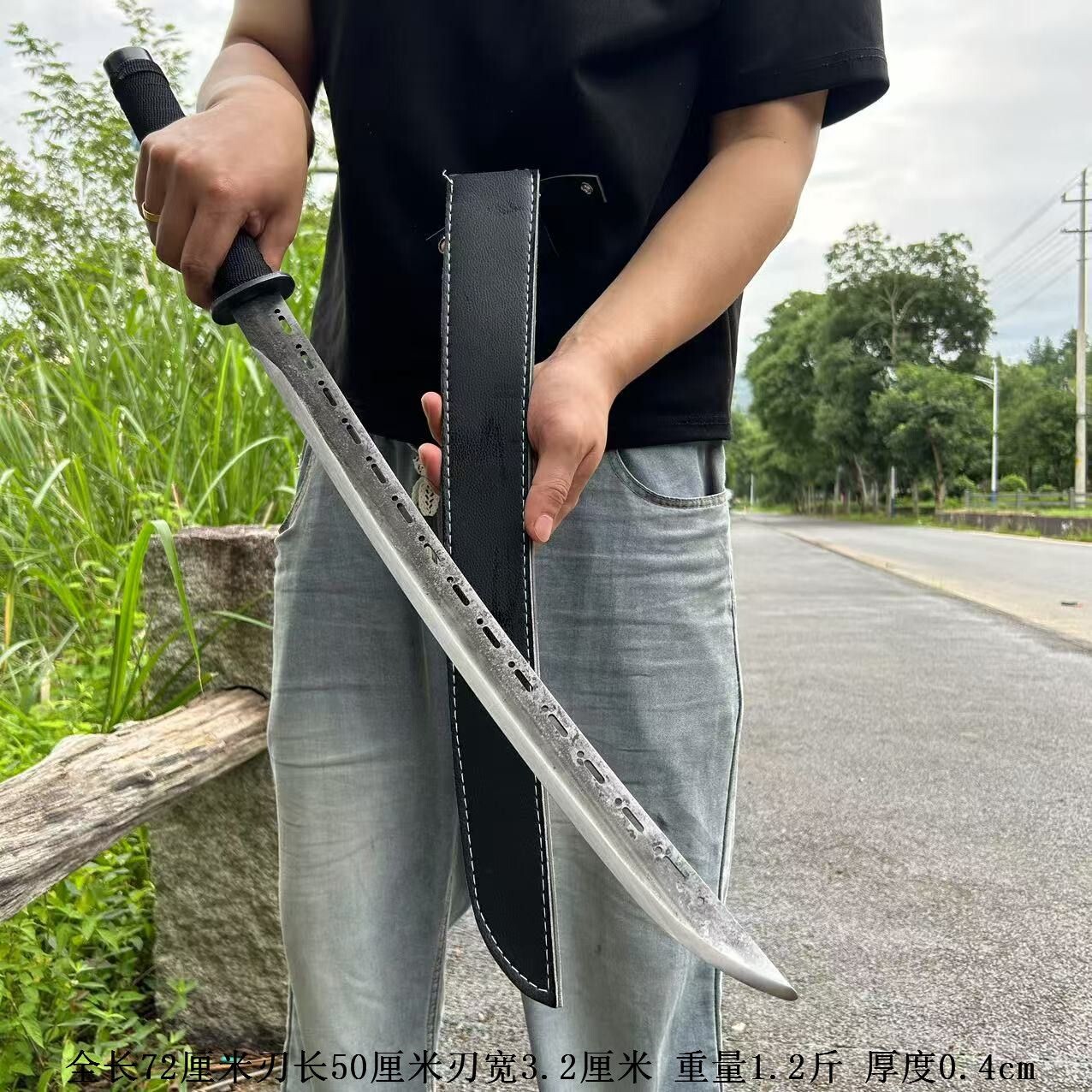 镇宅户外高锰钢手工锻打钢刀武侠工艺品直刀高性能野外武器未开刃