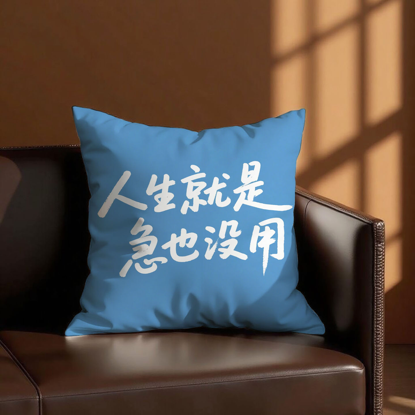 篮底白字人生就是急也没用抱枕含芯桃皮绒办公室双面印花可拆洗汽