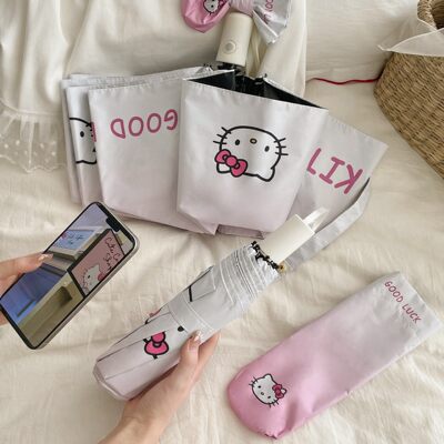 卡通可爱少女心凯蒂猫防晒折叠伞ins风简约小清新渐变Kitty晴雨伞