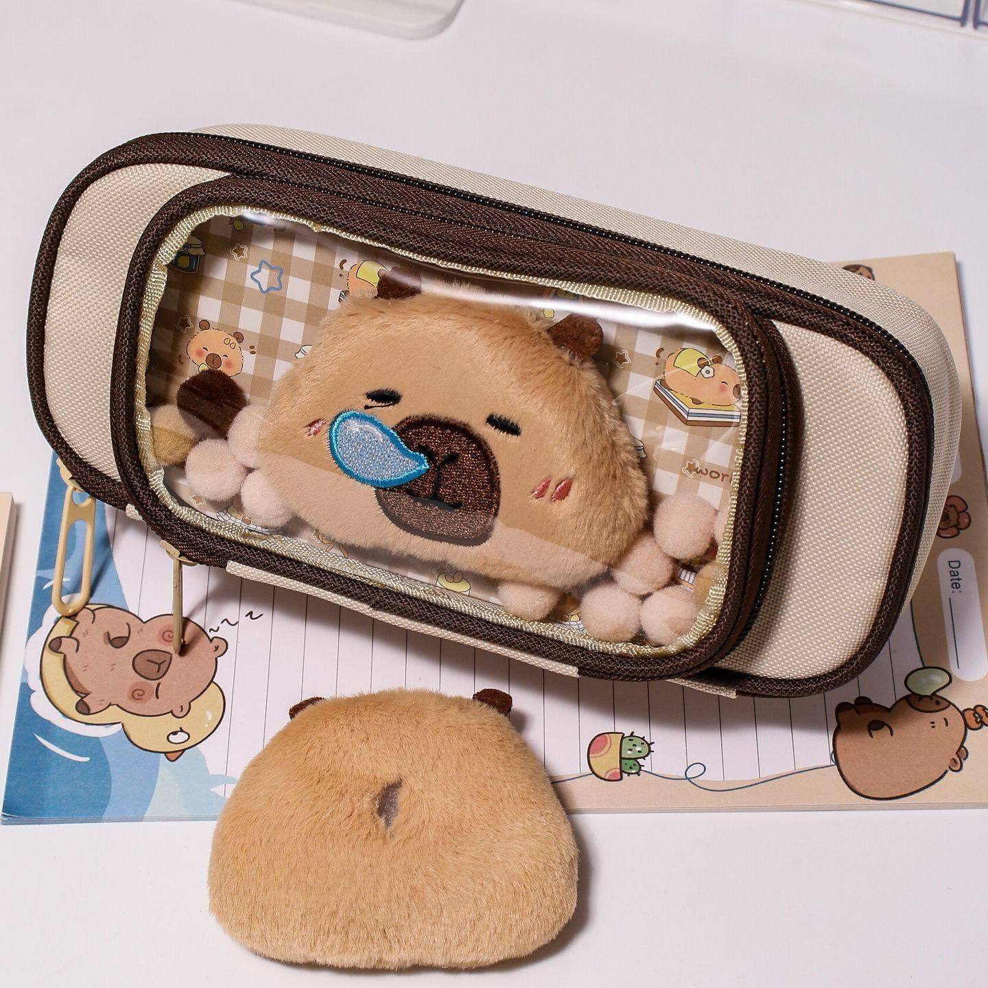 卡皮巴拉透明痛包笔袋卡通可爱高颜值学生用水豚大容量文具收纳盒,文具电教/文化用品/商务用品,笔袋,淘宝优惠券,粉丝福利购,淘宝优惠卷