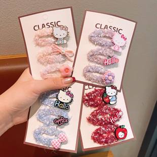 个性创意高颜值凯蒂猫边夹刘海夹卡通可爱少女心Kitty猫毛绒发夹