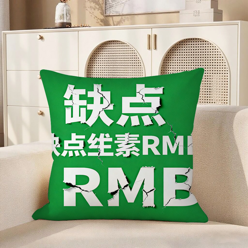 绿底白字缺点维生素RMB抱枕含芯宝宝绒双面印花创意趣味爆款个性