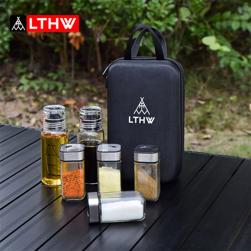 LTHW旅腾露营玻璃调味油盐酱醋瓶户外便携式野餐调料瓶硬质收纳盒