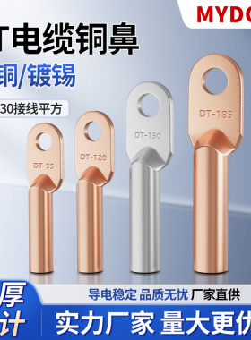 DT铜鼻子铜接头紫铜线鼻子线耳8/10/16/25平方镀锡堵油电缆线端子