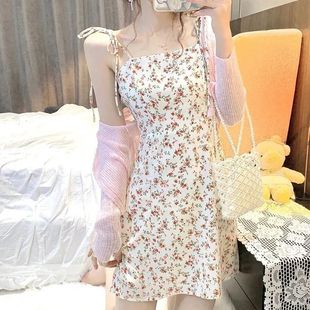 2025新款 茶歇碎花吊带连衣裙女夏季 甜美温柔初恋小个子气质短裙子