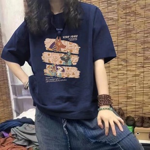 女装 美式 潮牌大码 上衣 宽松休闲半袖 纯棉短袖 2025年新款 t恤女夏季