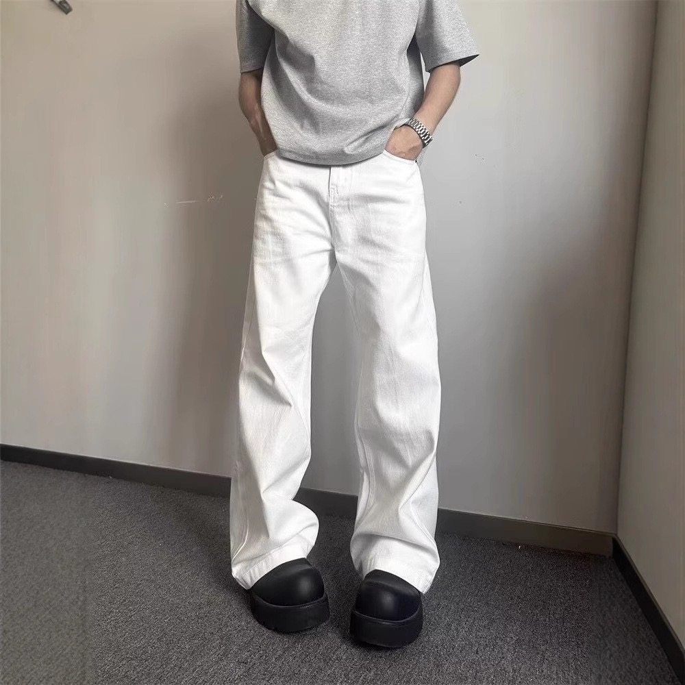 美式白色牛仔裤男款春夏薄款休闲微喇显瘦潮牌宽松直筒vibe长裤子